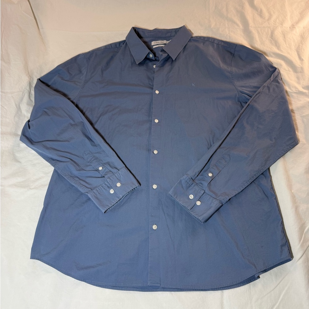 Calvin Klein Men's Slim Fit Long-Sleeve Button-Down Shirt — Slate Blue Size XL